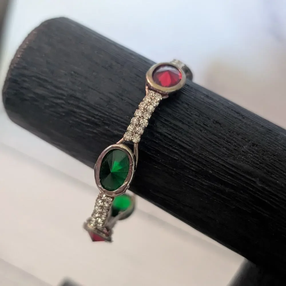Vintage Bangle Bracelet - Red, Green, Clear - Just Over 6.75" - Picture 4 of 8